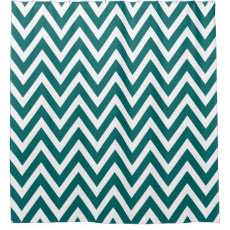 Cortina De Ducha Chevron blanco y Verde azulado oscuro