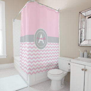 Cortina De Ducha Chevron gris rosado