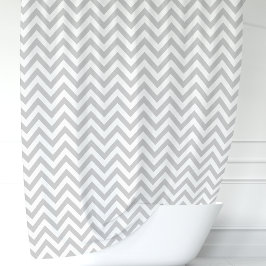 Cortina De Ducha Chevron gris y blanco