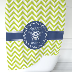 Cortina de ducha Chevron Personalizada Verde Lima 