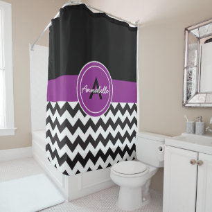 Cortina De Ducha Chevron púrpura negro