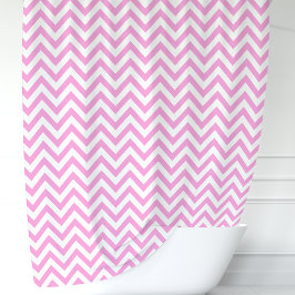 Cortina De Ducha Chevron rosa y blanco
