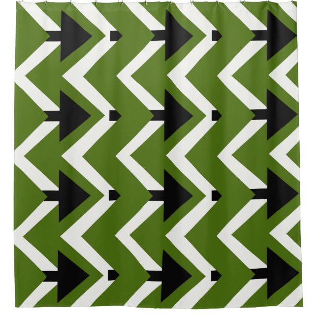 Cortina de ducha Chevron Verde Negro y Blanco – Au (Anverso)