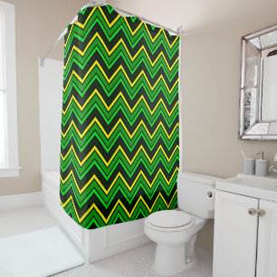 Cortina De Ducha Chevron zigzag verde, negro y amarillo