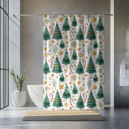 Cortina De Ducha Chic Christmas Trees Watercolor Holiday Curtain