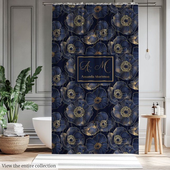 Cortina De Ducha Chic Navy Gold Bathroom Statement Curtain (Chic Navy Gold Bathroom Statement Curtain)