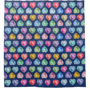 Cortina De Ducha Chica azul del patrón de acuarela del corazón de l