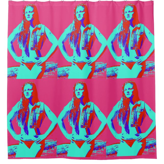 Cortina De Ducha chica bikini con patrón rojo de actitud (Anverso)