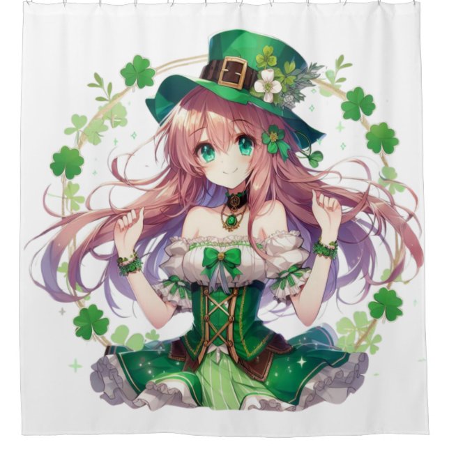 Cortina De Ducha Chica de anime del trébol del Día de San Patricio (Anverso)