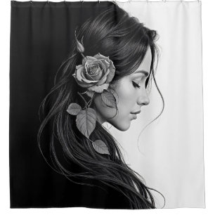 Cortina De Ducha Chica elegante con flor en el cabello arte moderno