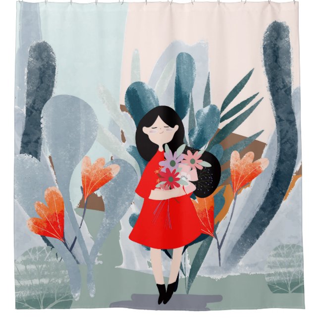 Cortina De Ducha Chica en el bosque, personalizado de naturaleza ve (Anverso)