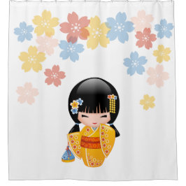 Cortina De Ducha Chica kokeshi keniano kimono geisha