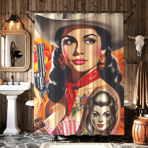 Cortina De Ducha Chica Pin-up Western Vintage