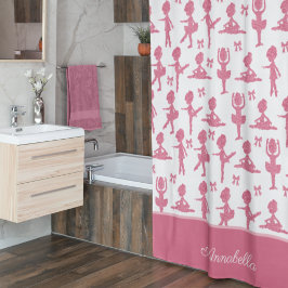 Cortina De Ducha Chica Purpurina Rosa Ballerina Pattern Baño