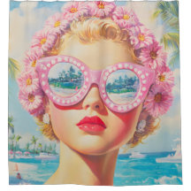 Chica Retro Beach con gafas de sol florales