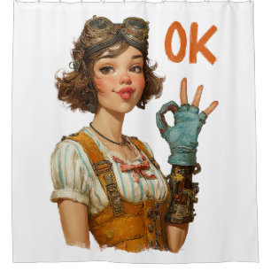 Cortina De Ducha Chica Steampunk Gesto de Acuerdo Confiado