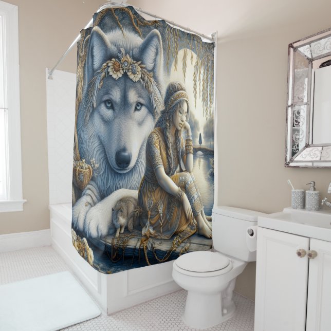 Cortina De Ducha Chica y su lobo comparten un momento (In situ)