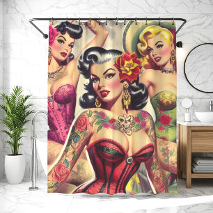 Cortina De Ducha Chicas con tinta retro