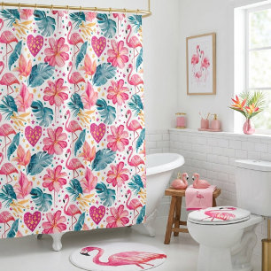 Cortina De Ducha Chicas Rosadas Flamingo Tropical 