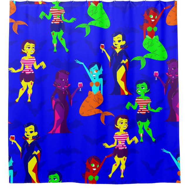 Cortina De Ducha chicas zombie monstruo de la sirena de Halloween (Anverso)