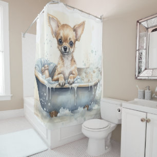 Cortina De Ducha Chihuahua en la bañera acuarela arte canino