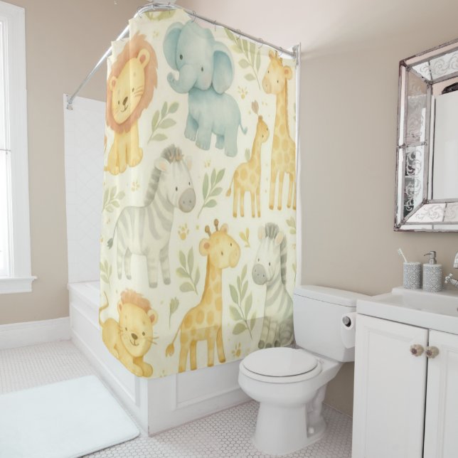 Cortina De Ducha Children's Safari Baby Animal Shower Curtain (In situ)
