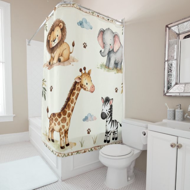 Cortina De Ducha Children's Safari Baby Animal Shower Curtain (In situ)