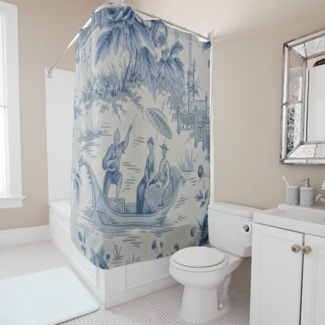 Cortina De Ducha Chinoiserie azul y blanca (In situ)