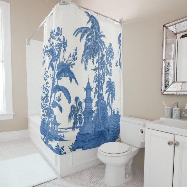 Cortina De Ducha Chinoiserie azul y blanca (In situ)
