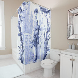 Cortina De Ducha Chinoiserie azul y blanca