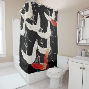 Cortina De Ducha Chinoiserie Grulla Voladora Zen Kimono Minimalista