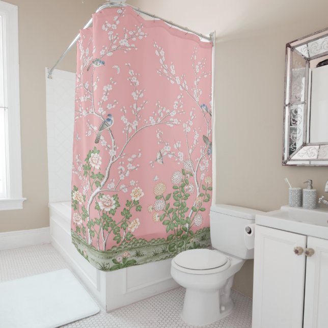 Cortina De Ducha Chinoiserie rosa (In situ)