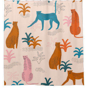 Cortina De Ducha Chita de la jungla: Patrón Tropical Funky.
