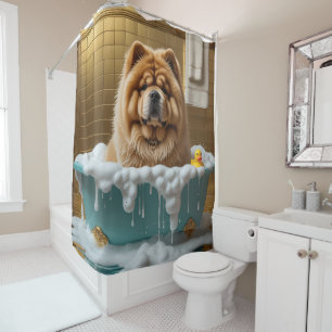 Cortina De Ducha Chow Chow Desordenado Dormilón Lindo Divertido