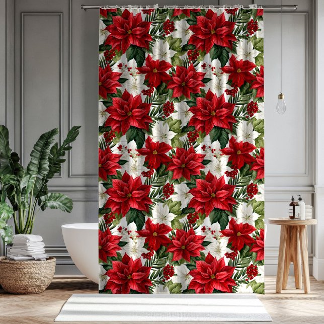 Cortina De Ducha Christmas Bath Curtain Poinsettia Winter Accent (Christmas Bath Curtain Poinsettia Winter Accent)