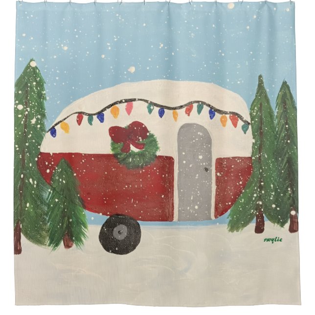 Cortina De Ducha Christmas Camping Trailer (Anverso)