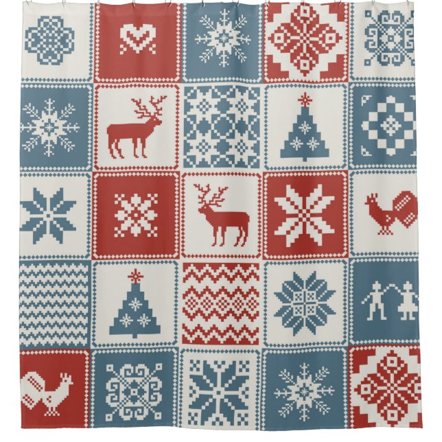 Cortina De Ducha Christmas pattern in patchwork style. Traditional  (Anverso)