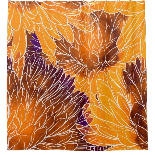 Cortina De Ducha Chrysanthemum japonés: Patrulla acuarela sin mar (Anverso)