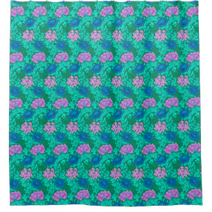 Cortina De Ducha Chrysanthemums de William Morris, Lime Green y Aqu