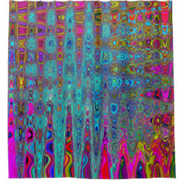 Cortina De Ducha Cielo Azul Trippy Abstracto Retro Ondas Atómicas