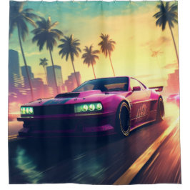 Cortina De Ducha Cielo de la ciudad del vehículo de carreras de coc