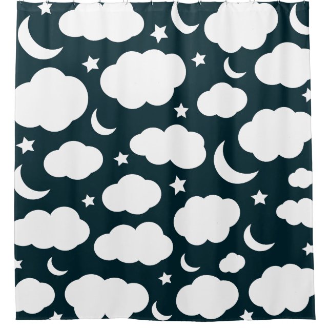 Cortina De Ducha Cielo nocturno con luna y estrellas (Anverso)
