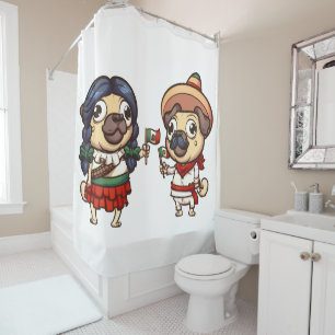 Cortina de ducha Cinco De Mayo Pugs