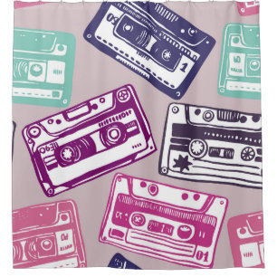 Cortina De Ducha Cintas de cinta retro, patrón dibujado a mano.