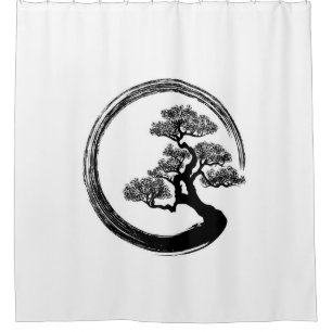 Cortina De Ducha Círculo del zen de Enso y árbol de los bonsais