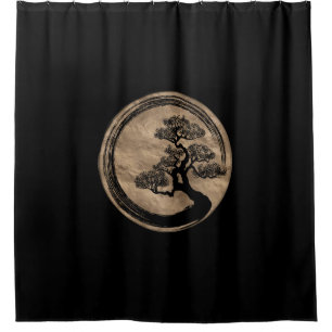 Cortina De Ducha Círculo del zen de Enso y oro del árbol de los