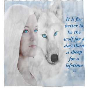 Cortina De Ducha Cita personalizada Nieve Lobo blanco Dama ojos azu