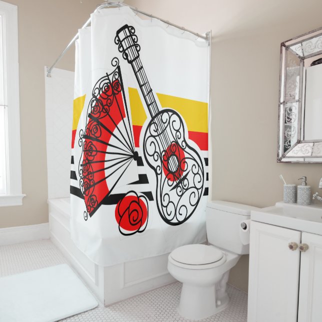 Cortina de ducha clásica de rayas españolas (In situ)