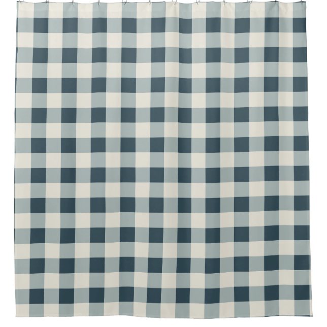 Cortina De Ducha Clásico Blue Farmhouse Gingham Style (Anverso)