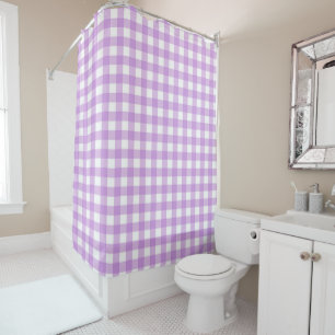 Cortina De Ducha Clásico Gingham Check Plaid Pattern Lilac